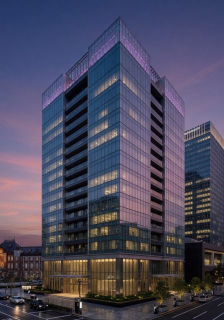 Modern business hotel tower exterior