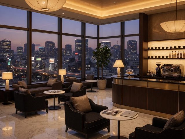 Lobby lounge with city views