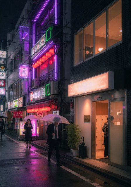 Entrance at night