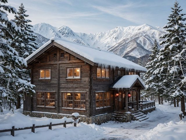 Alpine ski lodge wooden exterior
