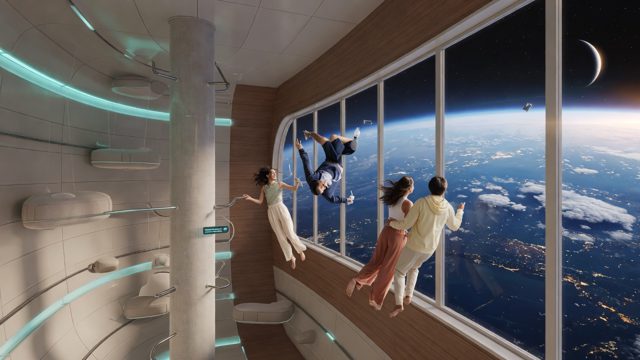 Zero-g atrium with Earth panorama windows